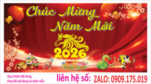 In bạt phông Tết 2026 nền đỏ chúc mừng năm mới mẫu 2