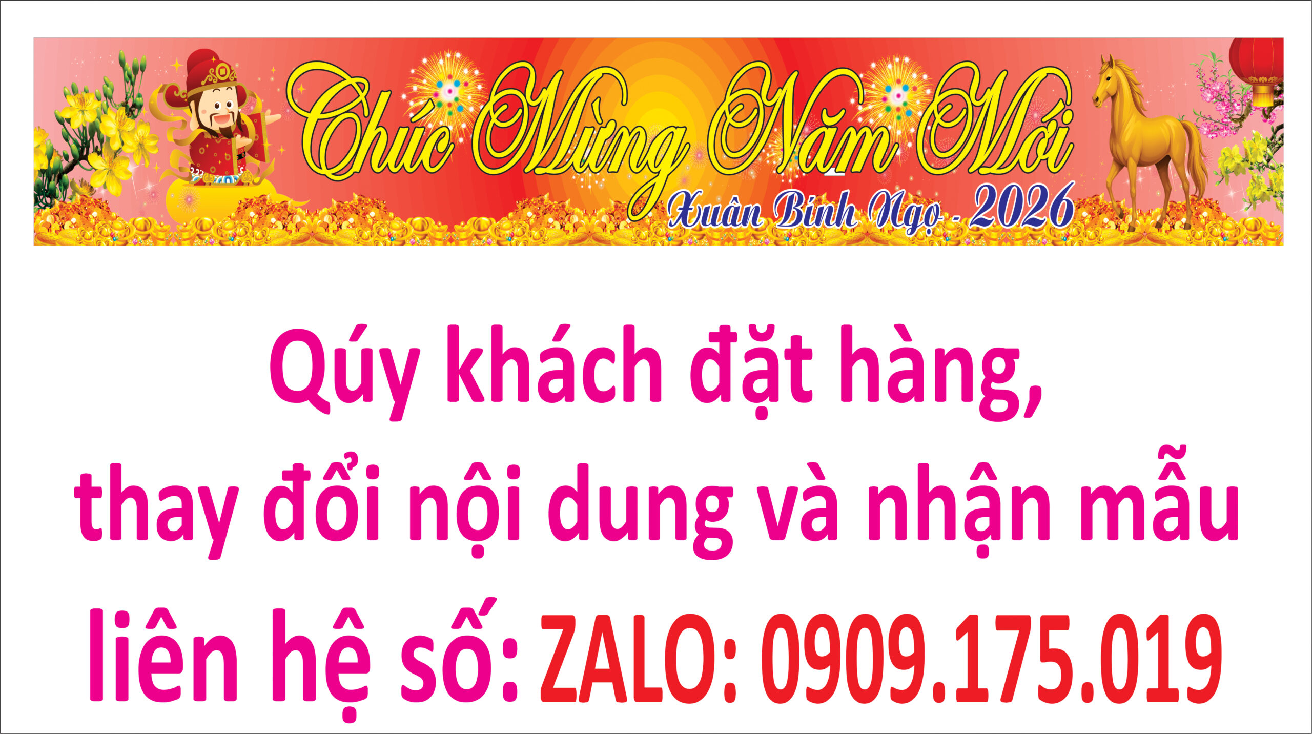 In bạt Tết 2026 nhiều họa tiết xuân mẫu 5