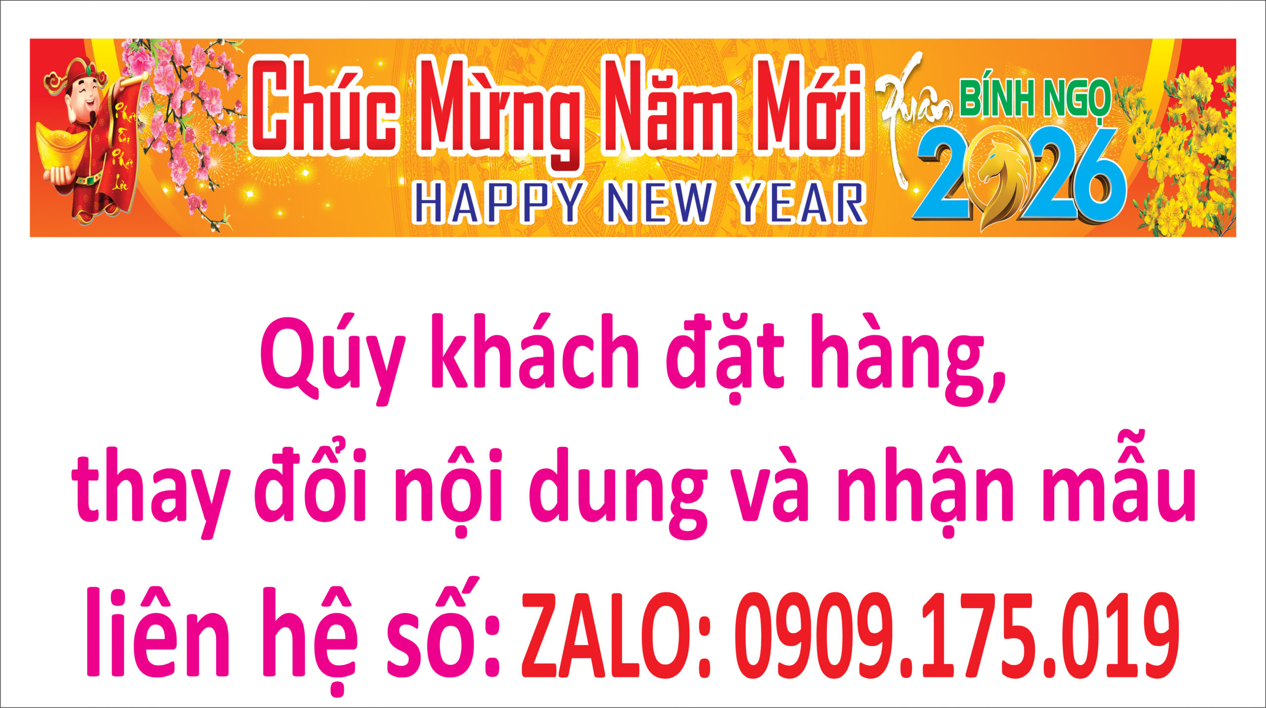 Bạt Tết 2026 nền vàng chữ đỏ mẫu 6
