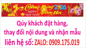 In bạt trang trí Tết 2026 đỏ vàng mẫu 7