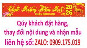 Bạt Tết 2026 nền đỏ thư pháp mẫu 8