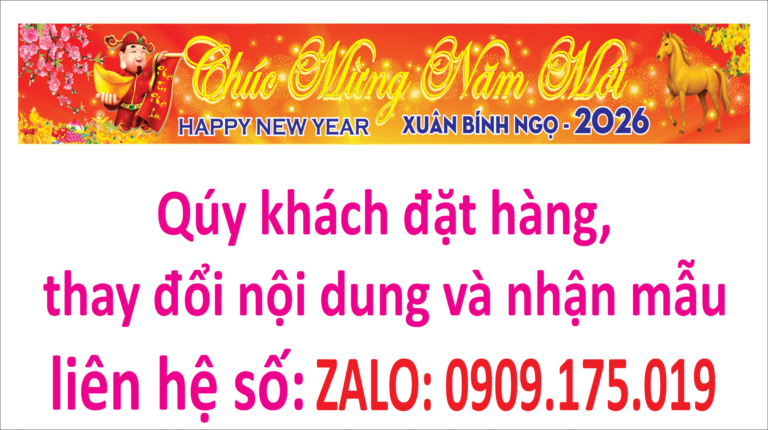 In bạt Tết 2026 họa tiết vàng đỏ mẫu 9