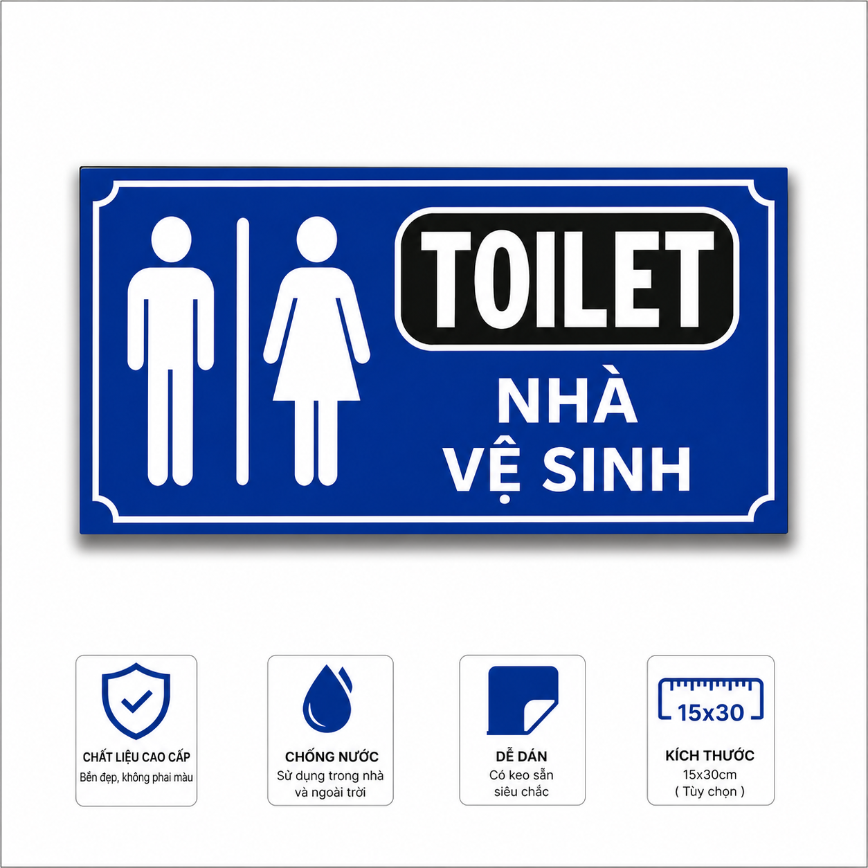 Biển toilet nhà vệ sinh nam nữ 15x30cm chất liệu mica chống nước dễ dán