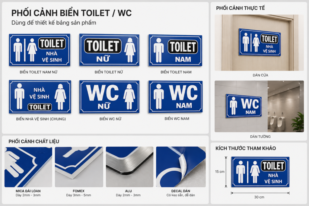 Các mẫu biển toilet WC nam nữ nhiều loại chất liệu và kiểu dáng khác nhau