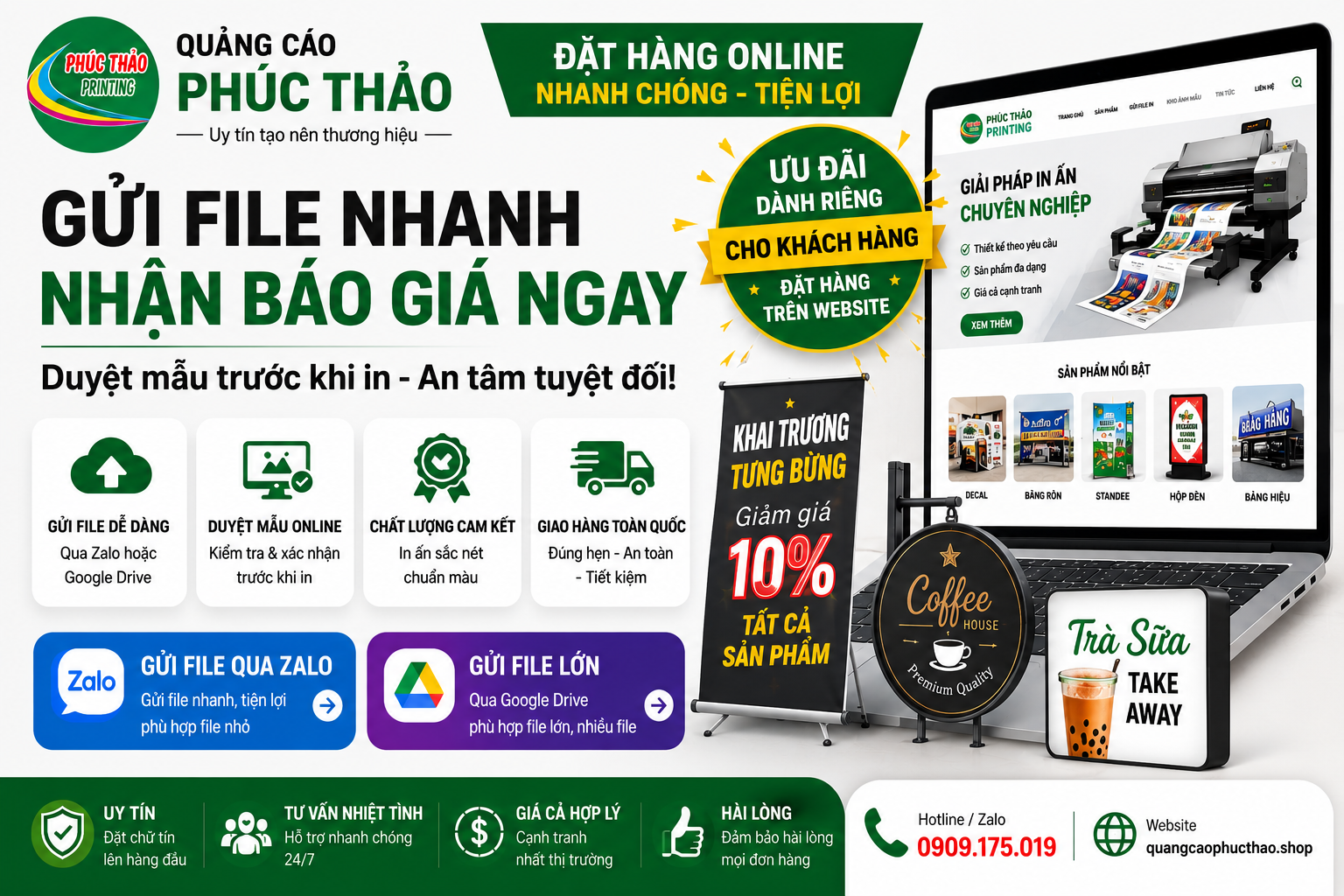 In quảng cáo cắt CNC theo yêu cầu, gia công mica alu formex, giá xưởng, giao nhanh, thiết kế miễn phí tại Phúc Thảo.