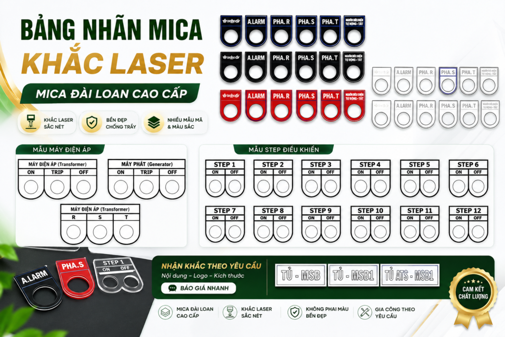 Bảng Nhãn Mica Khắc Laser Mica Đài Loan Theo Yêu Cầu