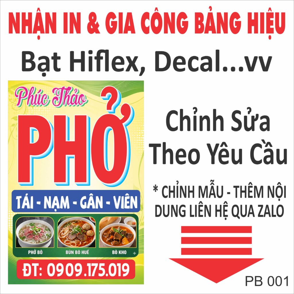 Bảng hiệu phở bò in bạt Hiflex giá rẻ, thiết kế và thi công theo yêu cầu