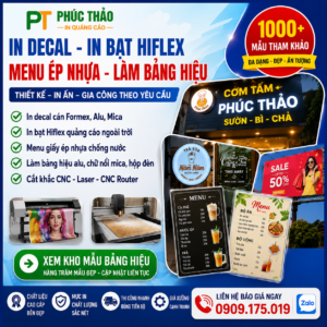 In decal in bạt hiflex menu ép nhựa làm bảng hiệu quảng cáo theo yêu cầu Phúc Thảo