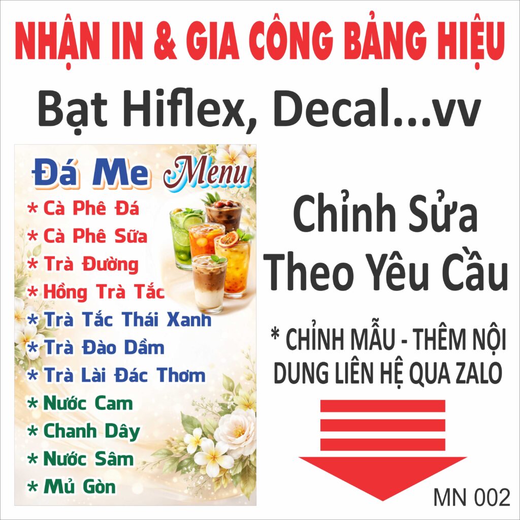 Mẫu menu quán ăn đẹp 002, thiết kế menu chuyên nghiệp cho quán ăn, quán nhậu, trà sữa, cà phê. Nhận thiết kế và in menu theo yêu cầu, giá cạnh tranh.