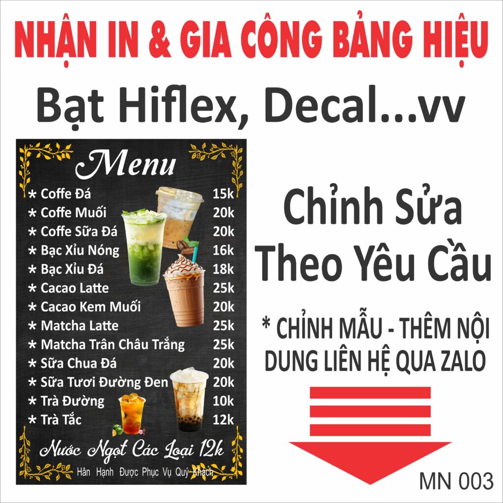 Mẫu menu quán ăn đẹp 003, thiết kế menu chuyên nghiệp cho quán ăn, nhà hàng, quán nhậu, quán cà phê và trà sữa. Nhận thiết kế, in menu theo yêu cầu.